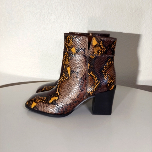Franco Sarto Leather Snake Patterned Ankle Boots - Picture 2 of 10